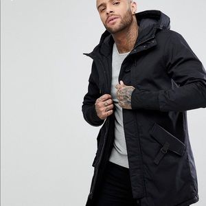 Pull&Bear Quilted Parka with hood in black